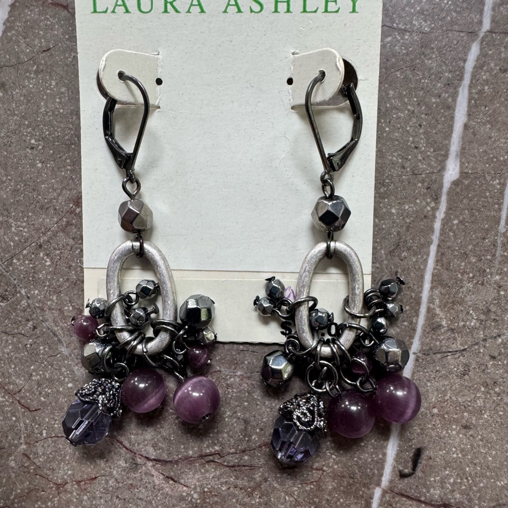 Laura Ashley Silver and Purple Cluster Earrings